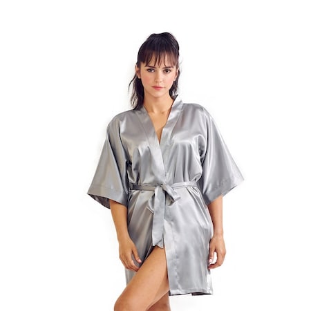 Satin Kimono Silver Short Robe For Women Large/X-Large